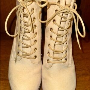 Women's Cream Lace-Up Boots